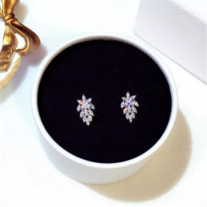 Trendy Leaf CZ Stud Earrings