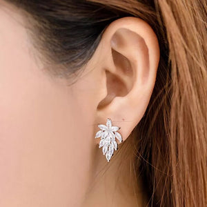 Trendy Leaf CZ Stud Earrings