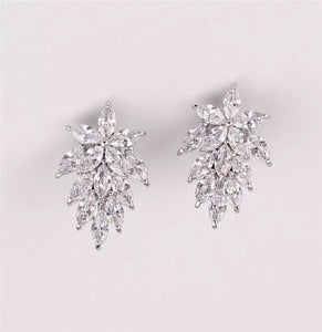 Trendy Leaf CZ Stud Earrings