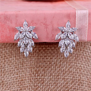 Trendy Leaf CZ Stud Earrings